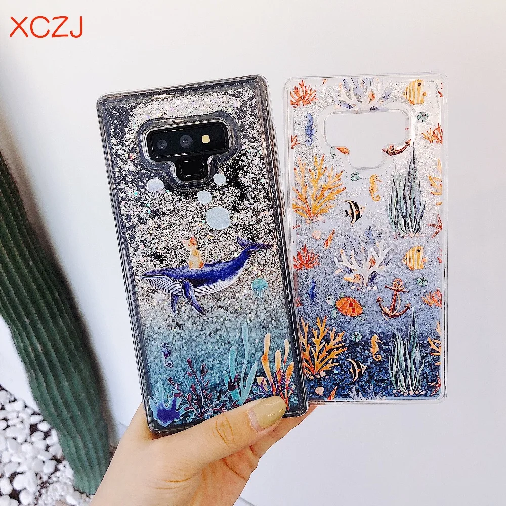 

Cute Dolphin phone case for Samsung S7 Edge S7 S8 S9 Glitter Liquid Quicksand Back Covers for Galaxy Note 8 9 A6 A8 J3 J5 J7