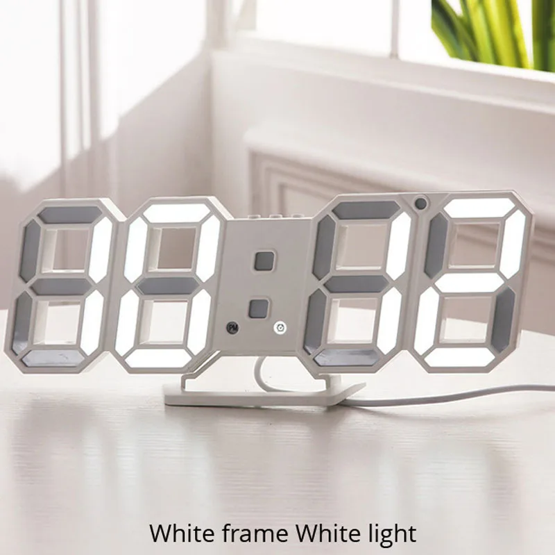 White A 3D светодиодный настенные часы современный дизайн цифровые настольные часы будильник ночник Saat reloj de pared часы для украшения дома гостиной - Цвет: White A