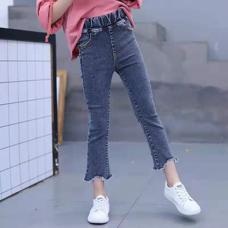 Fashion Autumn Casual Girls Soft Jeans Cotton Children Skinny Denim Pants Kids Girls Clothes Warm Elastic Waist Trousers