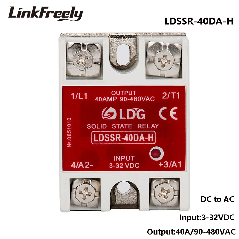 

SSR-40DA-H Single Phase Solid State Relay 5V 12V 24V 32V Input Output 90-480V 40A DC AC SSR Voltage Relay Switch SSR 40DA -H