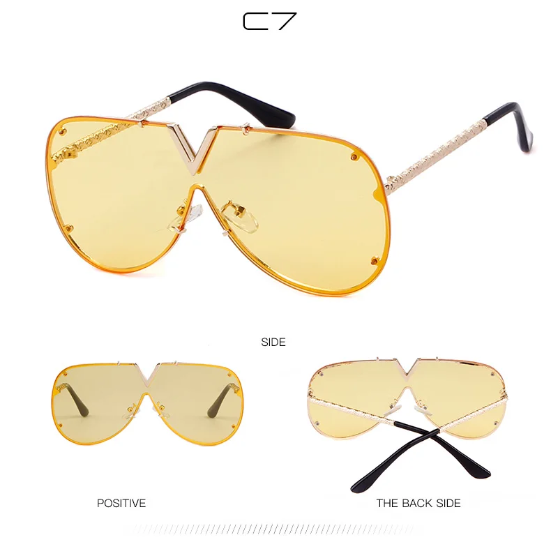 WHO CUTIE, брендовые дизайнерские солнцезащитные очки для мужчин,, высокое качество, без оправы, 90 S, негабаритные, пилот, солнцезащитные очки для женщин, розовые оттенки, Oculos OM526 - Цвет линз: C7 YELLOW