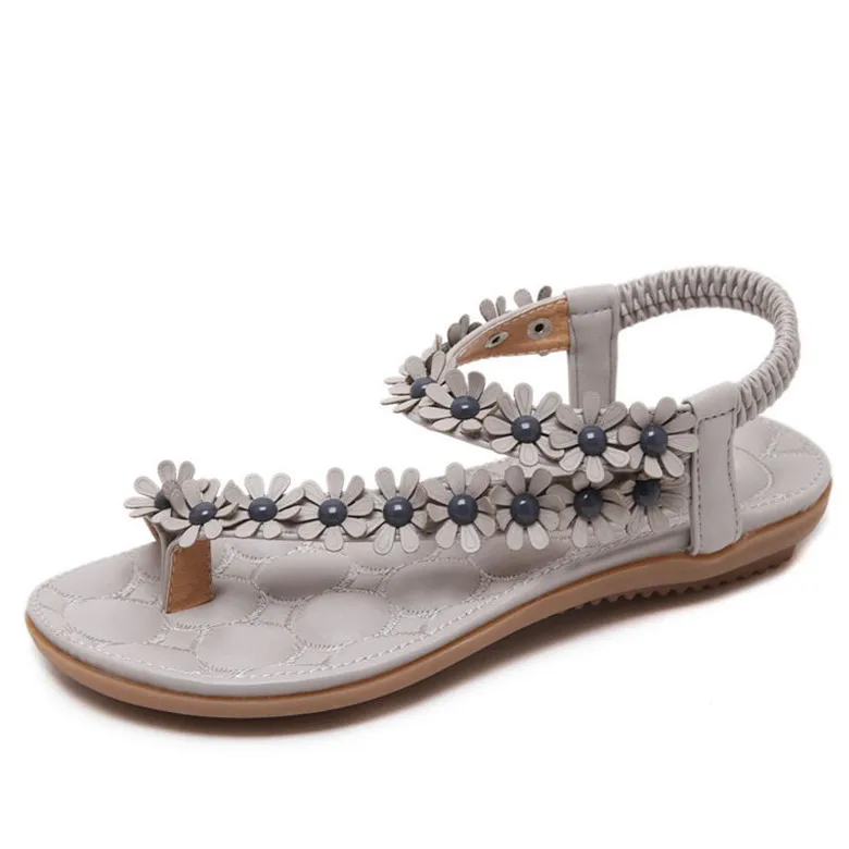 TIMETANG Summer sandals Low Flat Shoes flowers platform women slippers fashion flip flops hot bohemian national style sandals - Цвет: Серебристый