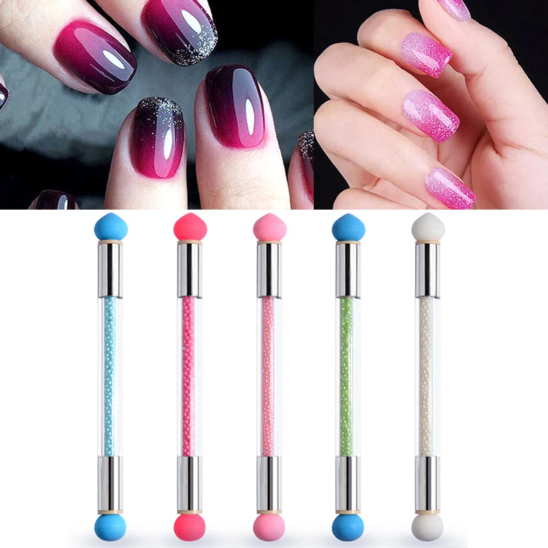 New Double-ended Silicone Sponge Nail Art Pen Glitter Transfer Stamping Blooming Painting Gradient Pen Manicure Nail Art Tool