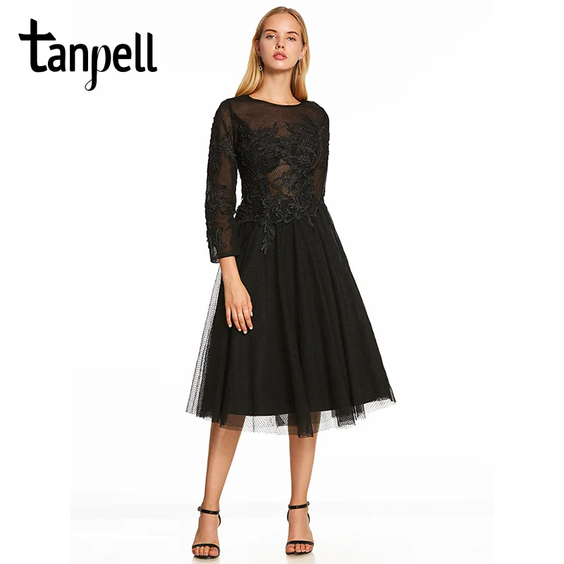 Tanpell a line коктейльное платье черное платье с круглым вырезом и длинными рукавами чай Длина платье дешевые леди вечерние вечер встречи выпускников длинное вечернее платье Короткие коктейльные платья - Цвет: black