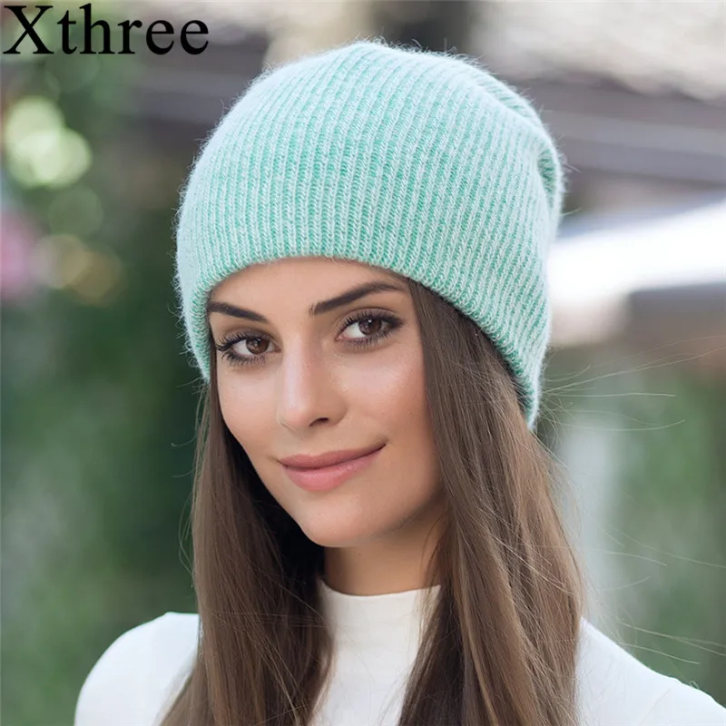 Xthree new simple Rabbit fur Beanie Hat for Women Winter hat for children Skullies Warm Gravity Falls Cap Gorros Female Cap|Women