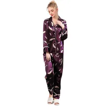 Сексуальные женские летние пижамы с длинным рукавом ночная рубашка с принтом Атласный топ брюки наборы сексуальные женские пижамы комплект одежды 40al05