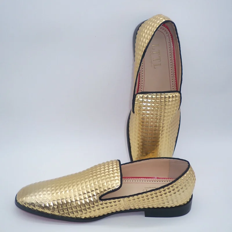 Размер 38-47 золото плед Лакированная кожа мужские лоферы Роскошные слипоны Мужские модельные туфли итальянская мода Для мужчин; вечерние и свадебные туфли