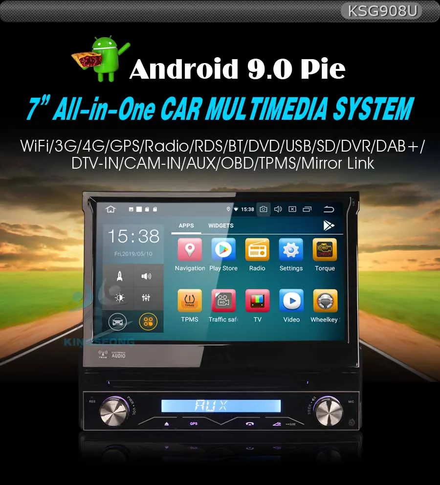 Sale 7" Android 9.0 Autoradio Single 1 Din In Dash Detachable Car Stereo GPS Sat Nav Bluetooth WIFI 4G Radio RDS BT DVD DVR OBD 0