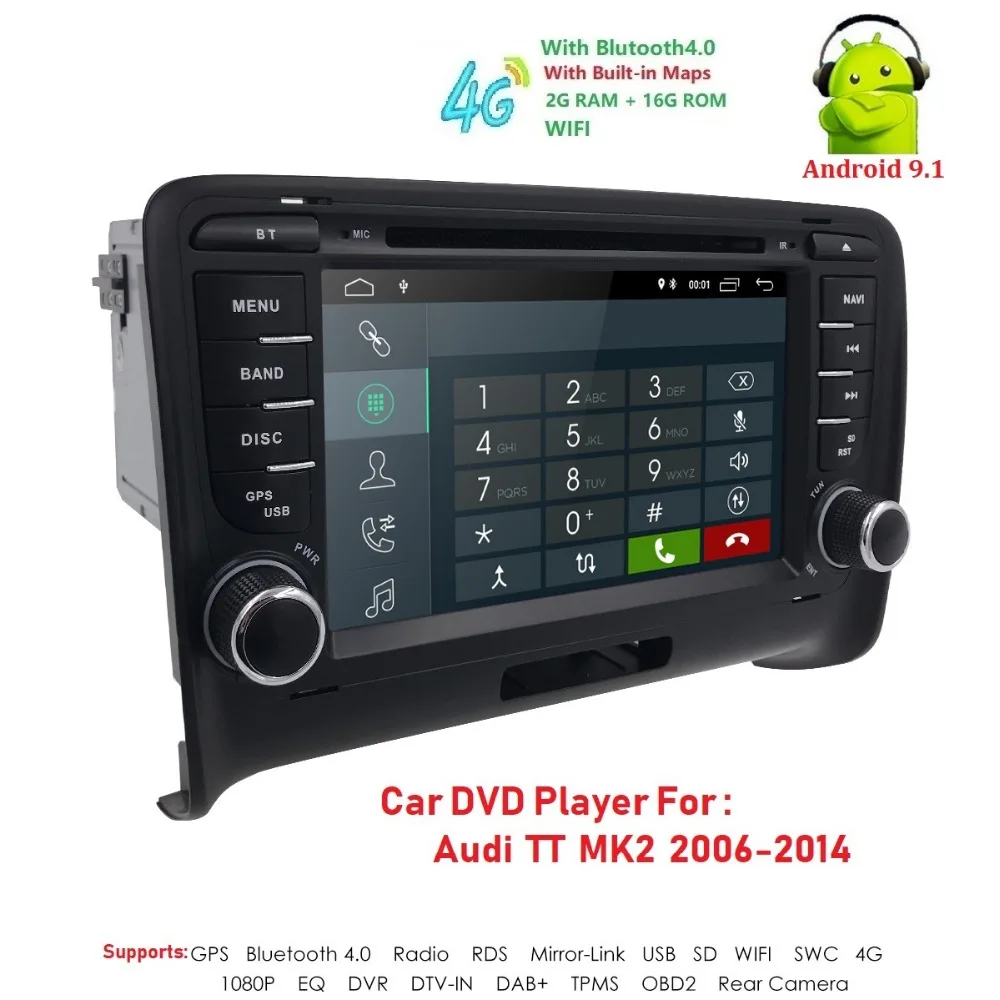 

IPS Android 9.0 2 DIN Car DVD GPS For Audi TT MK2 8J 2006 2007 2008 2009 2010 2011 2012 multimedia player radio steering wheel