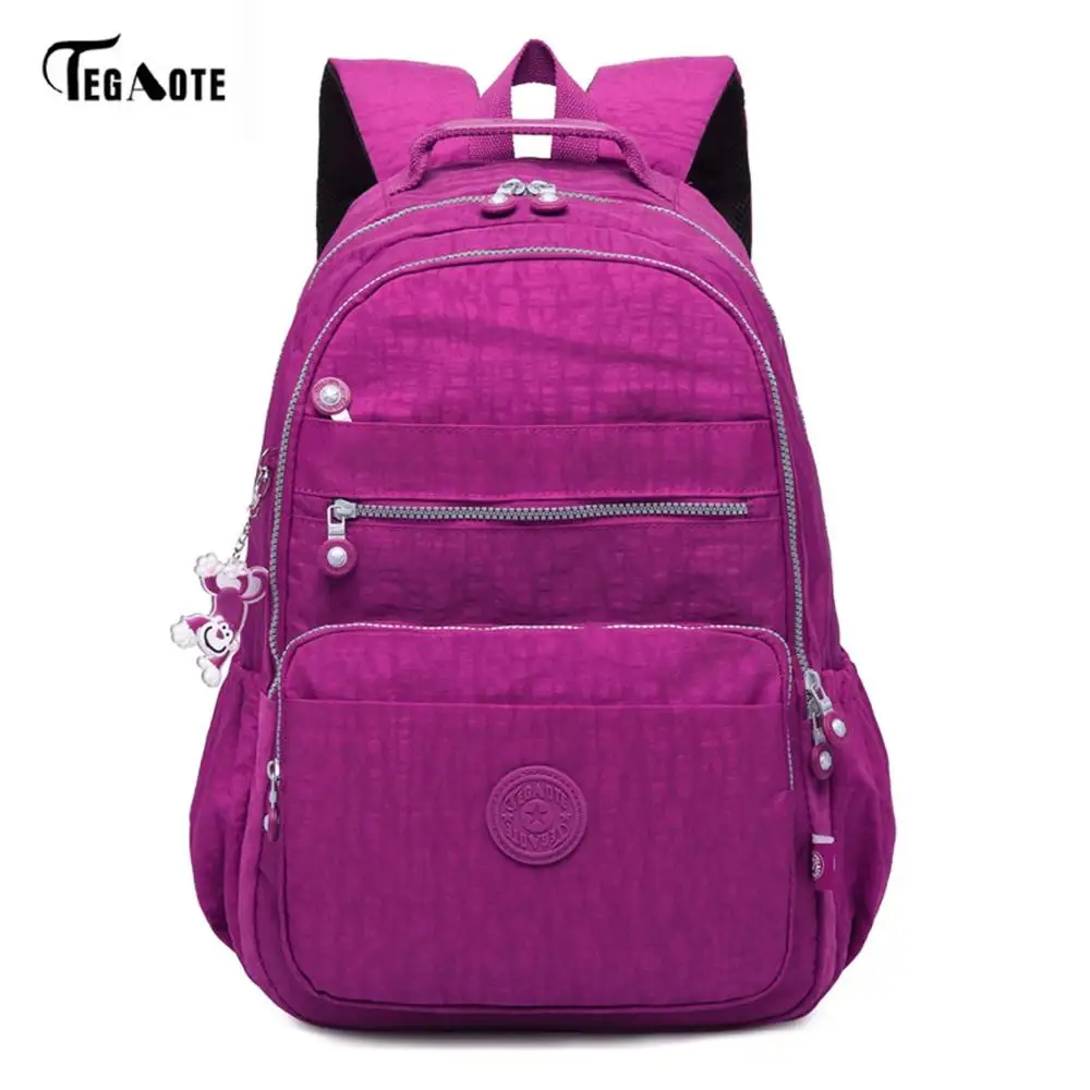 Purple red TEGAOTE брендовый рюкзак для ноутбука, женские дорожные сумки, многофункциональный рюкзак, водонепроницаемый нейлоновый школьный рюкзак для подростков - Цвет: Purple red