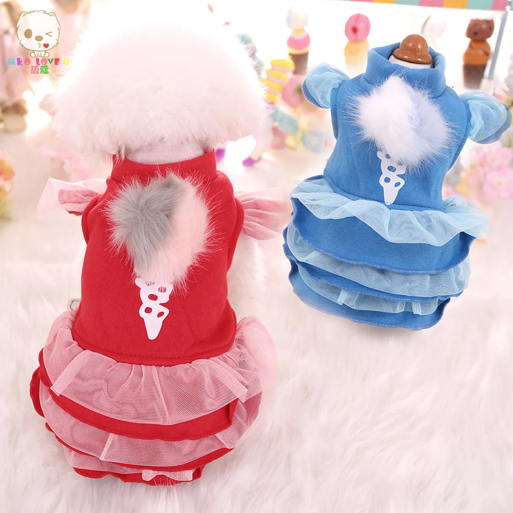

Kawaii Winter Dog Clothing Four Feet Pet Couple Clothes Chiwawa Yorkie Bomei Dresses Ice Cream Velour MK18B03