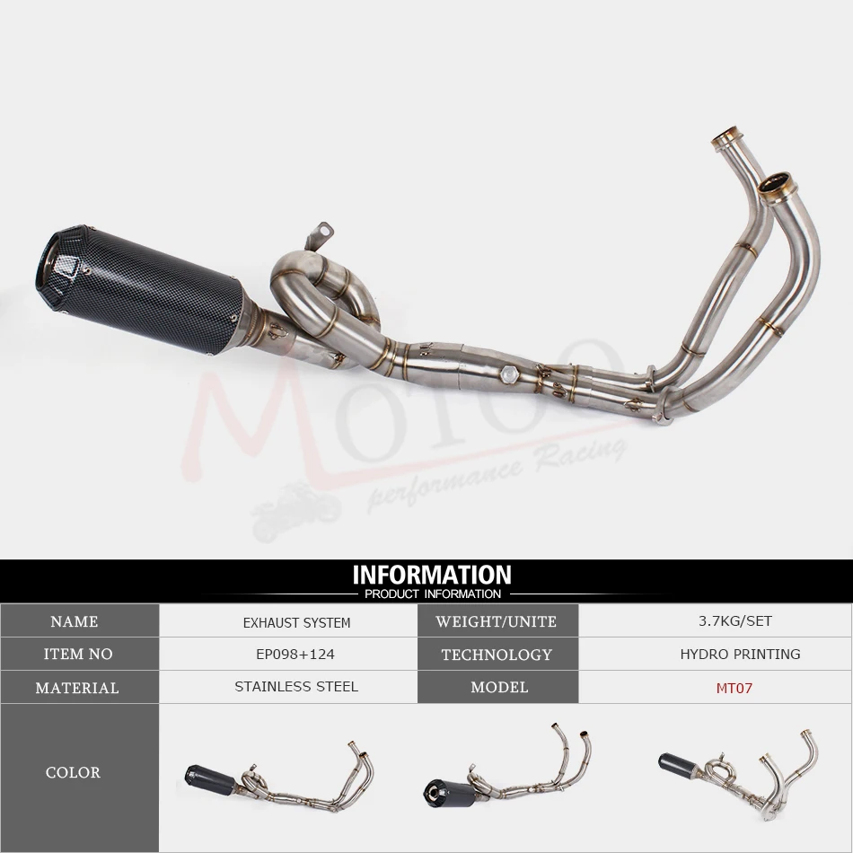 Motoo-de escape completo del sistema de escape con el enlace para YAMAHA FZ-07 MT-07 FZ 07 MT 07 2014-2017 con silenciador XSR700 2016-2017