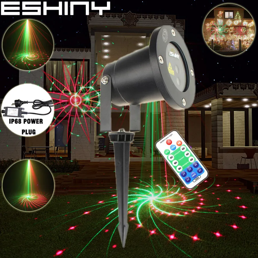 

ESHINY Remote R&G Laser Outdoor WF 24 Patterns Projector Landscape Family Party Holiday Christmas Tree Garden Xmas Light N8B194