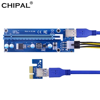 

CHIPAL 10PCS VER006C 60CM PCI-E Riser Card PCIE 1x to 16x Extension Cable + USB 3.0 Cable to 6Pin Power Cord for BTC LTC Miner