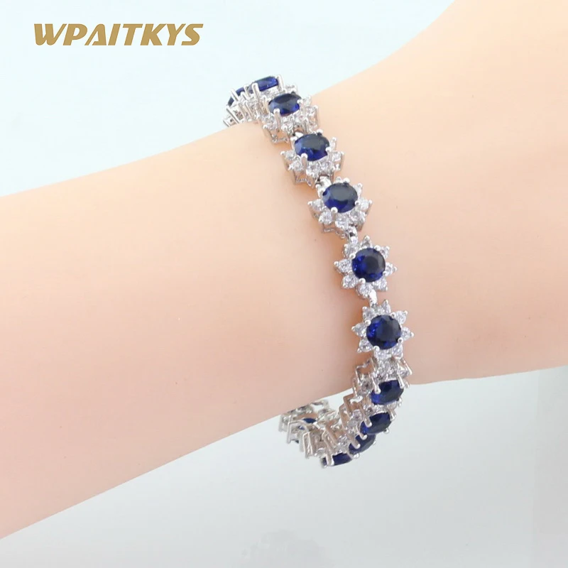 

Blue Crystal White CZ Jewelry Silver Color Bracelets For Women Free Jewelry Box B412