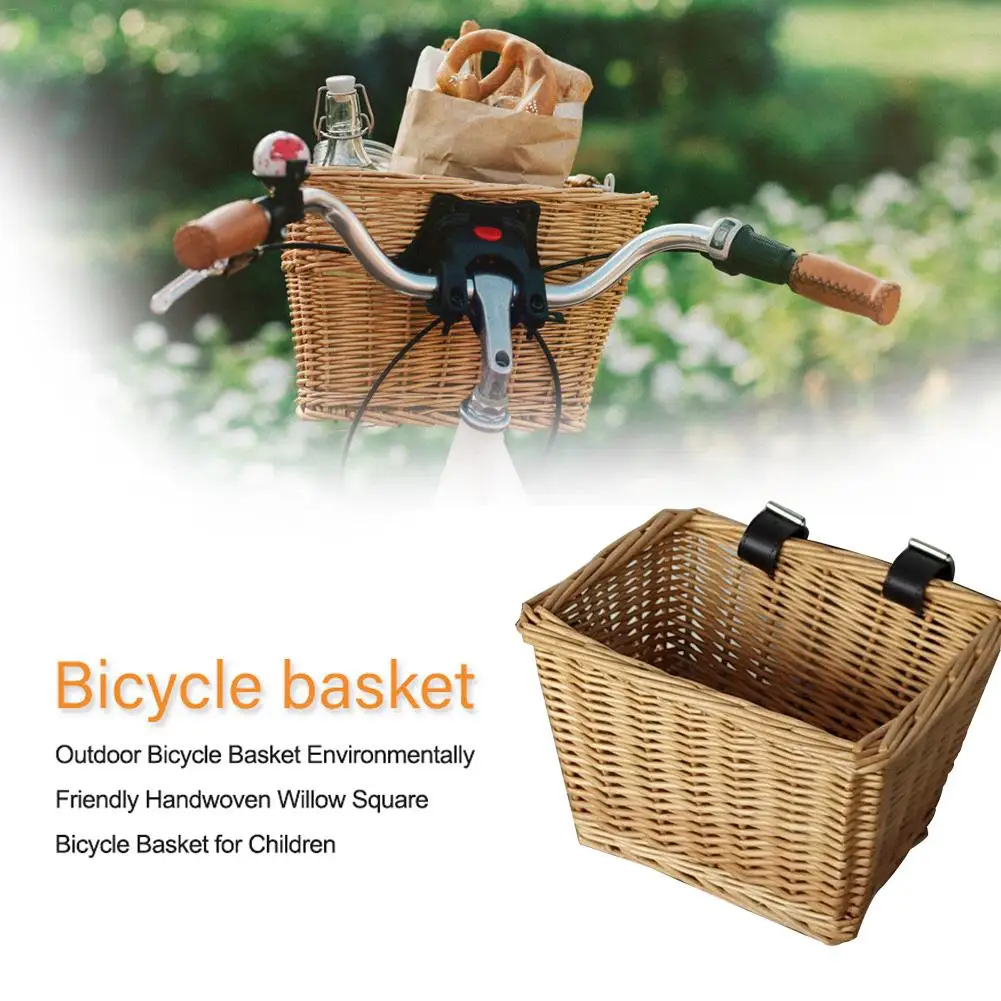 

Outdoor Cycling Bicycle Basket Environmentally Friendly Handwoven Willow Square Wicker Front Handlebar Bike Basket Cargo