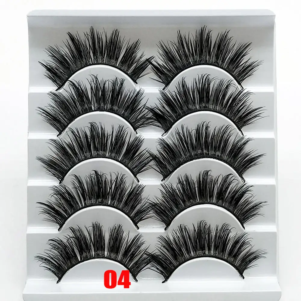 5 Pairs 3D Soft Faux Mink False Eyelashes Thick Handmade Wispy Fluffy Cross Long Lashes Natural Makeup Eyelash Extension Tools - Цвет: 04