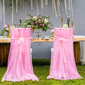 

2PCS/Set 260*160cm Mesh Chair Covers for Weddings Pink Tutu Chair Shirt Hotel Banquet Party Decorations 2018 New Chair Cover