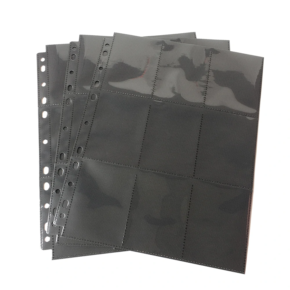18 Pockets/Page(9 Pockets/Side) Top Loading Black Color Series Card Page Protector for Standard Size Board Game Cards