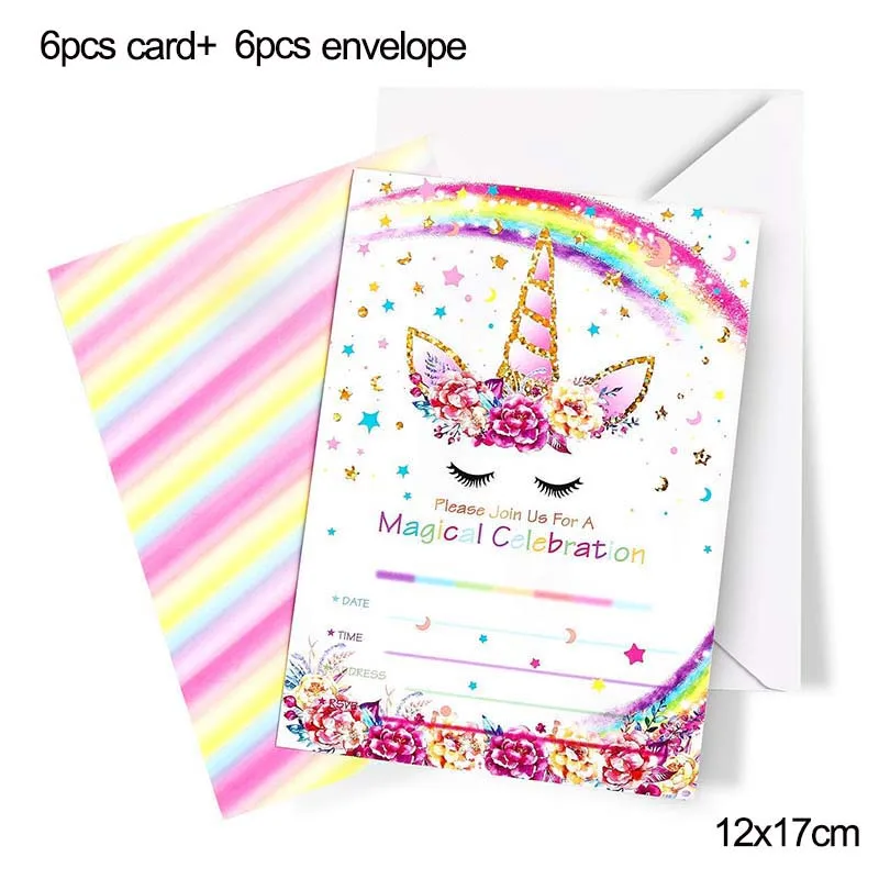 Единорог приглашения на праздник открытки со свадебными украшениями для девочек Happy День рождения Приглашения открытка с конвертом - Цвет: rainbow card