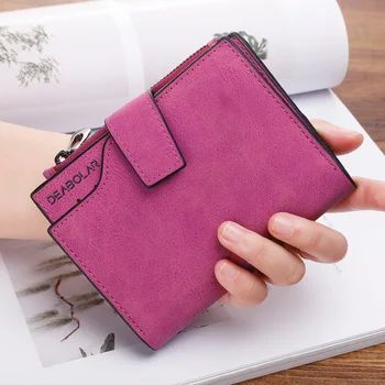 

Fashion Small Female Purse short purse Lady Letter Snap Fastener Zipper Short Clutch Wallet Solid Vintage Matte Women Wallet