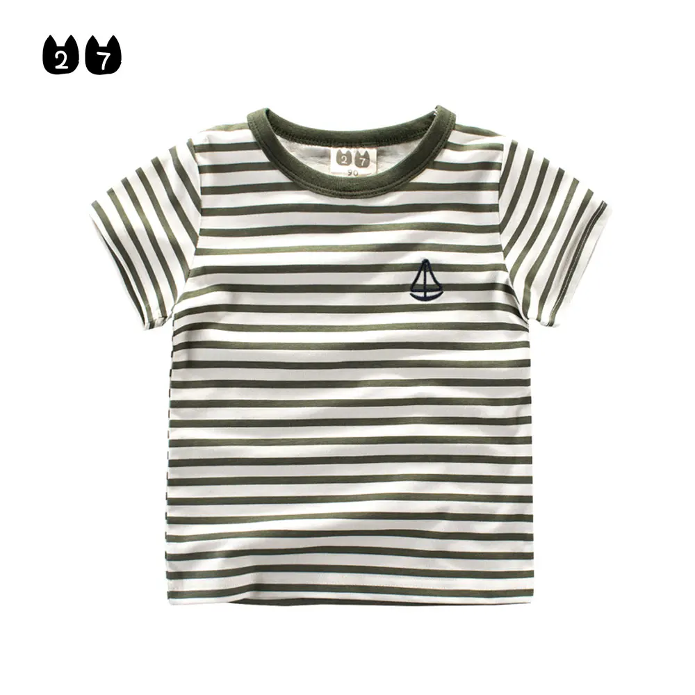 27kids Brand Boys T Shirt 2017 Summer Cotton Striped Short sleeved O