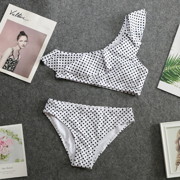 

Hot Sale One Shoulder Dot Women Bikinis Set 2019 Girl Beach Bathing Suit Sexy Swimsuit Scallop Biquini Swimwear Female Bikini