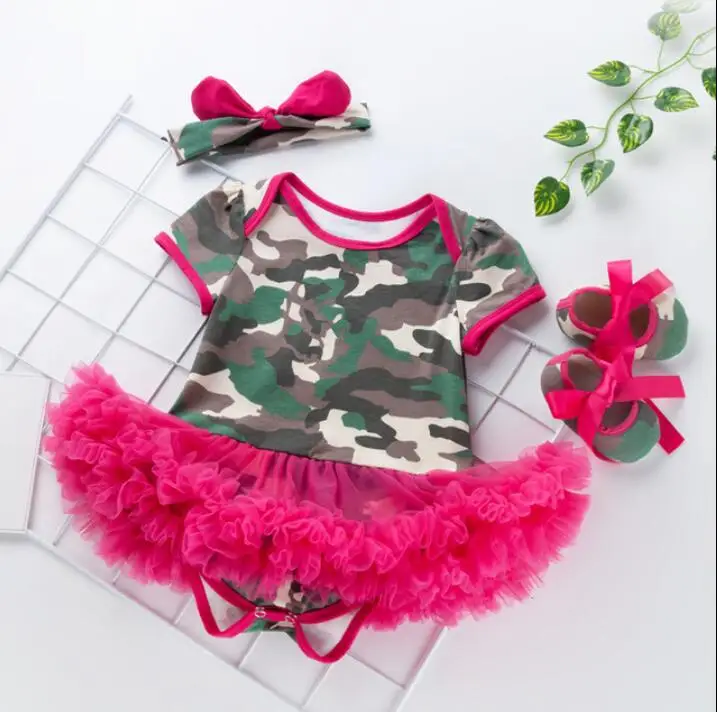 

1 set Baby bodysuit+headband+shoes outfits girls baby birthday wedding party gown costume baby holiday photo shooting outfits