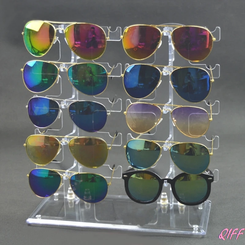 

Two Row Sunglasses Rack 10 Pairs Glasses Holder Display Stand Transparent