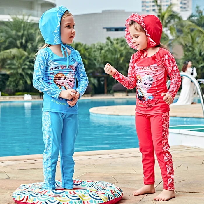 Купальник из двух частей для девочек длинные sleeveSwimwear мультфильм купальный костюм пляж костюм для серфинга Детская летняя пляжная одежда