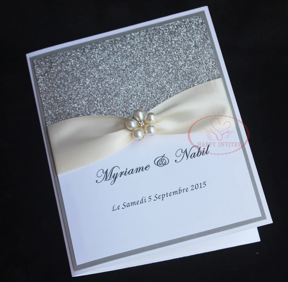 HI1092-элегантный белый цвет приглашение на свадьбу с серебряным блеском