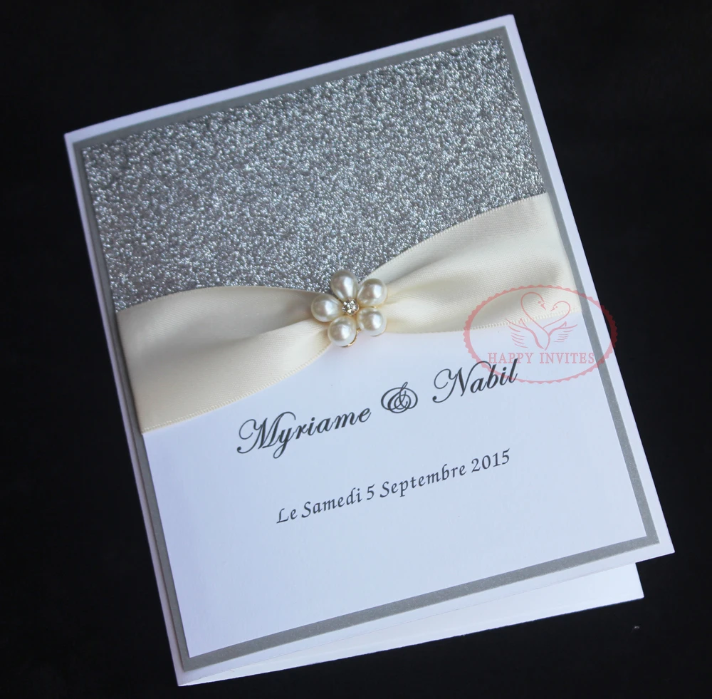 HI1092 элегантная Фотокарта с серебряным блеском white card card cardcard invitation | Открытки и приглашения -32796960409