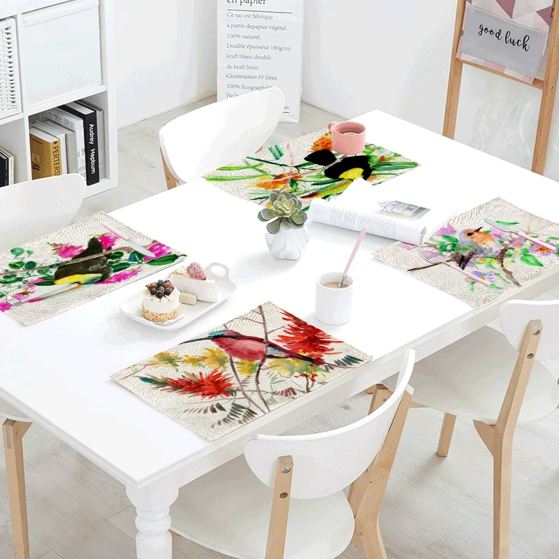 

American Country Style Bird Table Napkins 42*32 cm Linen Tablecloth Farmhouse Kitchen Tableware Decoration Creative Placemat