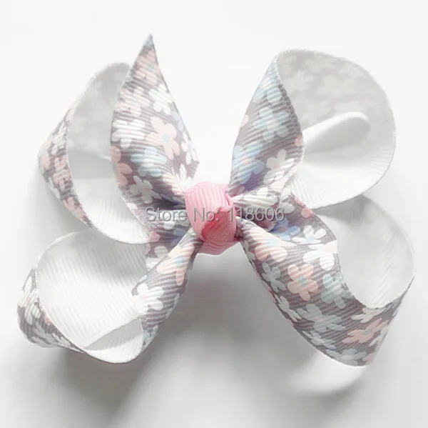Hot Sale  Print Flowers Grosgrain Ribbon Hair Bow for Baby.jpg