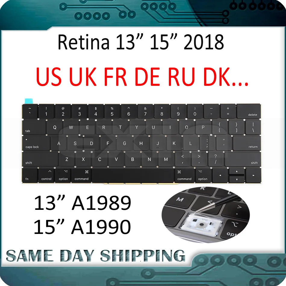 

2018 New Original A1989 A1990 Keyboard US UK English for Apple Macbook Pro 13" 15" Keyboard MR9Q2 MR932 MR942 EMC 3124 EMC 3215