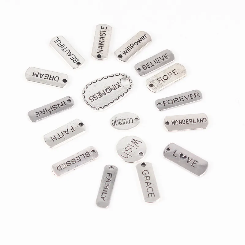 

10pcs DIY Fashion Positive Quote Engraved Pendant Mantra Charms For Jewelry Making Love Family Wish Believe Hope Forever Faith