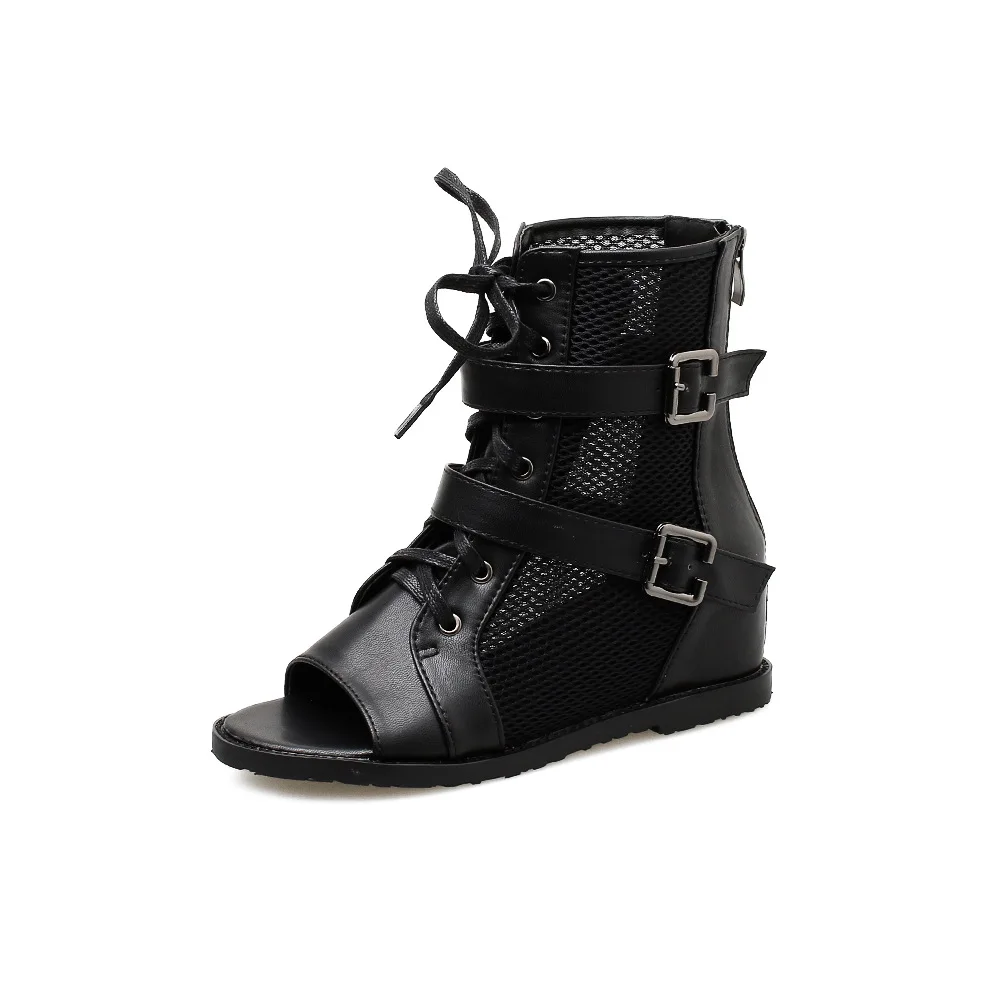 

High-top Roman lace mesh women's sandals 2019 spring and summer comfortable inside increased sandals belt buckle sandals