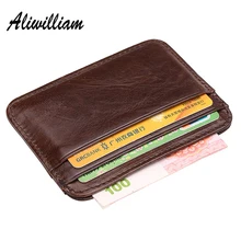 First Layer Cow Leather Mini Men Card Holders Male Thin Credit ID Card Holders Small Coin Purse Slim Men Bank Cards Rfid Wallets