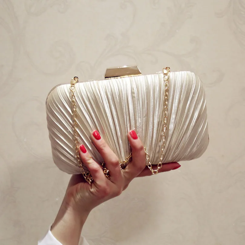 Luxury Brand Pleated Decoration Day Clutch Bag 2019 Women Ruched Evening Bag Party Wedding Hand Bag With Chain Purses Wallet