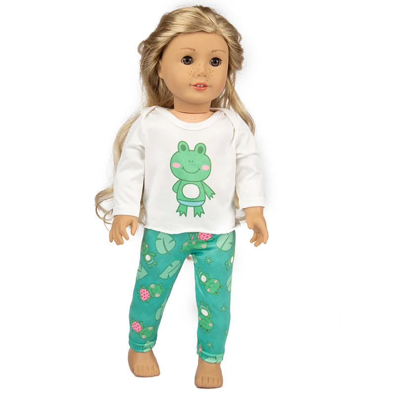 

Clothes For Doll Fit 18 inch 43cm Born Baby Girl frog Dress Suit Pajama suit Accessories For Baby Birthday Gift