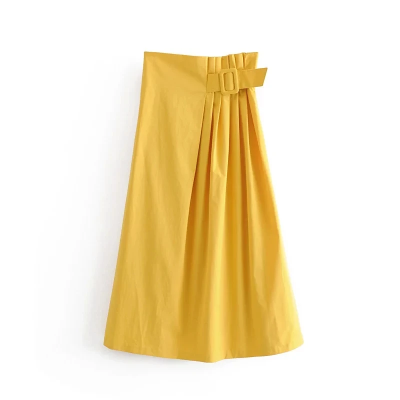 Klacwaya/женские желтые хлопковые юбки, модная летняя плиссированная юбка с завышенной талией и поясом для девушек, уличная одежда, шикарные штаны - Цвет: yellow