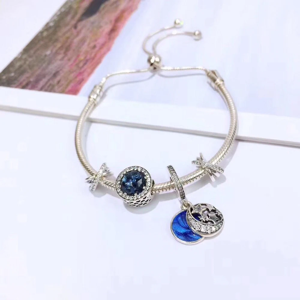 

Marfend Real 100% 925 Sterling Silver 4pcs Charm & Adjustable Bracelet For Women Original pandora Starry Series Jewelry Gifts