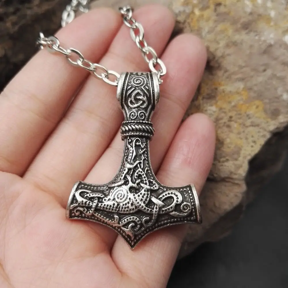 1pcs dropshipping Viking Necklace Mjolnir Hammer Pendant Huge Thor hammer Mjolnir Viking Amulet Hammer Scandinavian Pendant (3)