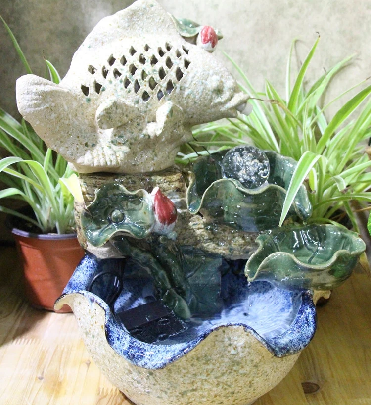 Ceramic hollow fish water fountain Fengshui round ornaments creative