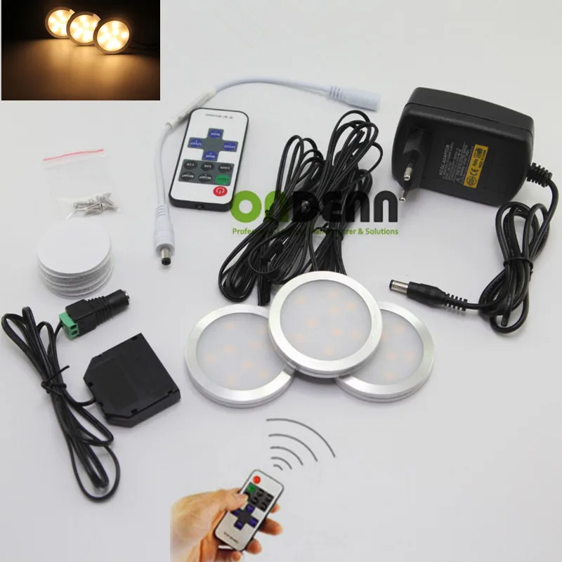 LED lights 3 lights set up wireless rf remote control kitchen closets
