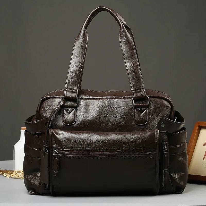 Кожаная мужская сумка для путешествий, сумка для путешествий, большая сумка через плечо для путешествий, сумка на плечо отличного качества - Цвет: Шоколад