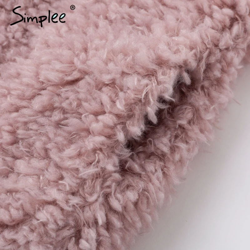 Simplee Warm winter faux fur coat women Fashion streetwear elegant long coat female 2018 Pink casual autumn coat outerwear