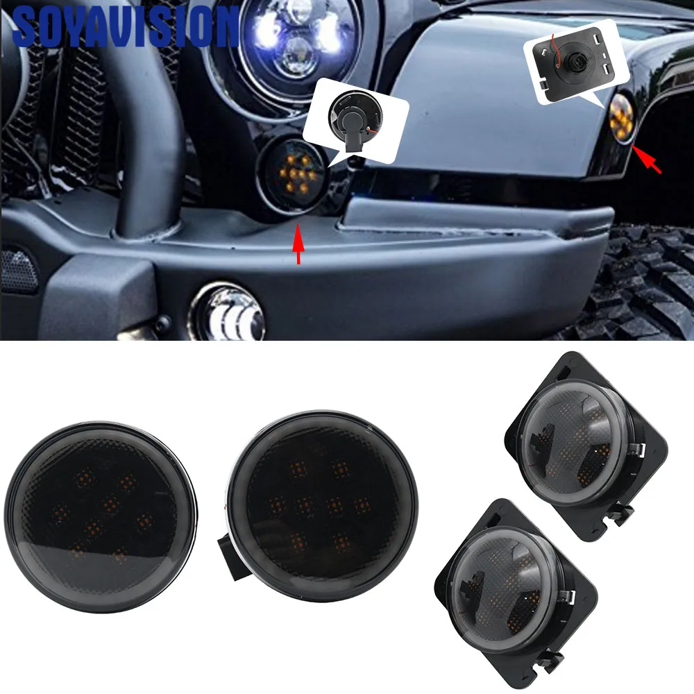 Для 2007-2017 Jeep Wrangler JK дымовая линза Белый Halo Ring Янтарный светодиодный светильник с