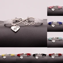 12 шт./лот) Бесконечная любовь животное браслет Сердце резной кулон в форме собачьей лапы браслеты ручной работы и браслеты для женщин и мужчин ювелирные изделия 15 цветов