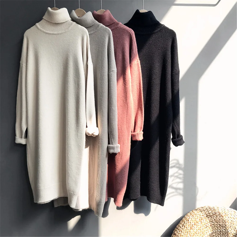 Warm turtleneck Women Long Sweater Dress 2018 Thick Winter dresses Robe female slim bodycon knitted Long Pullover dresses (1)